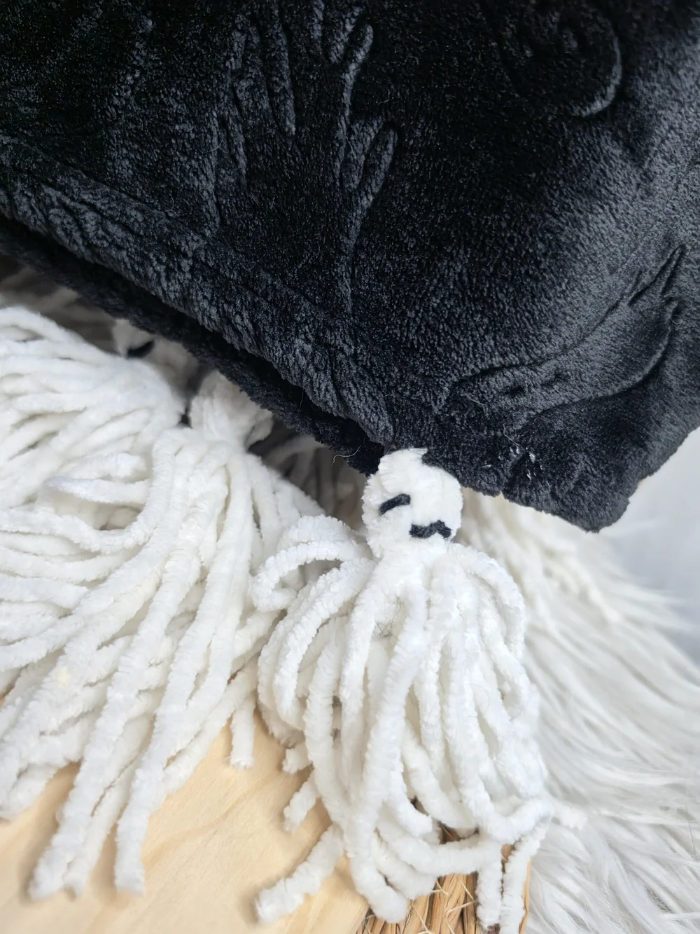 Converse Black Plush Throw Blanket with Cream Tassels